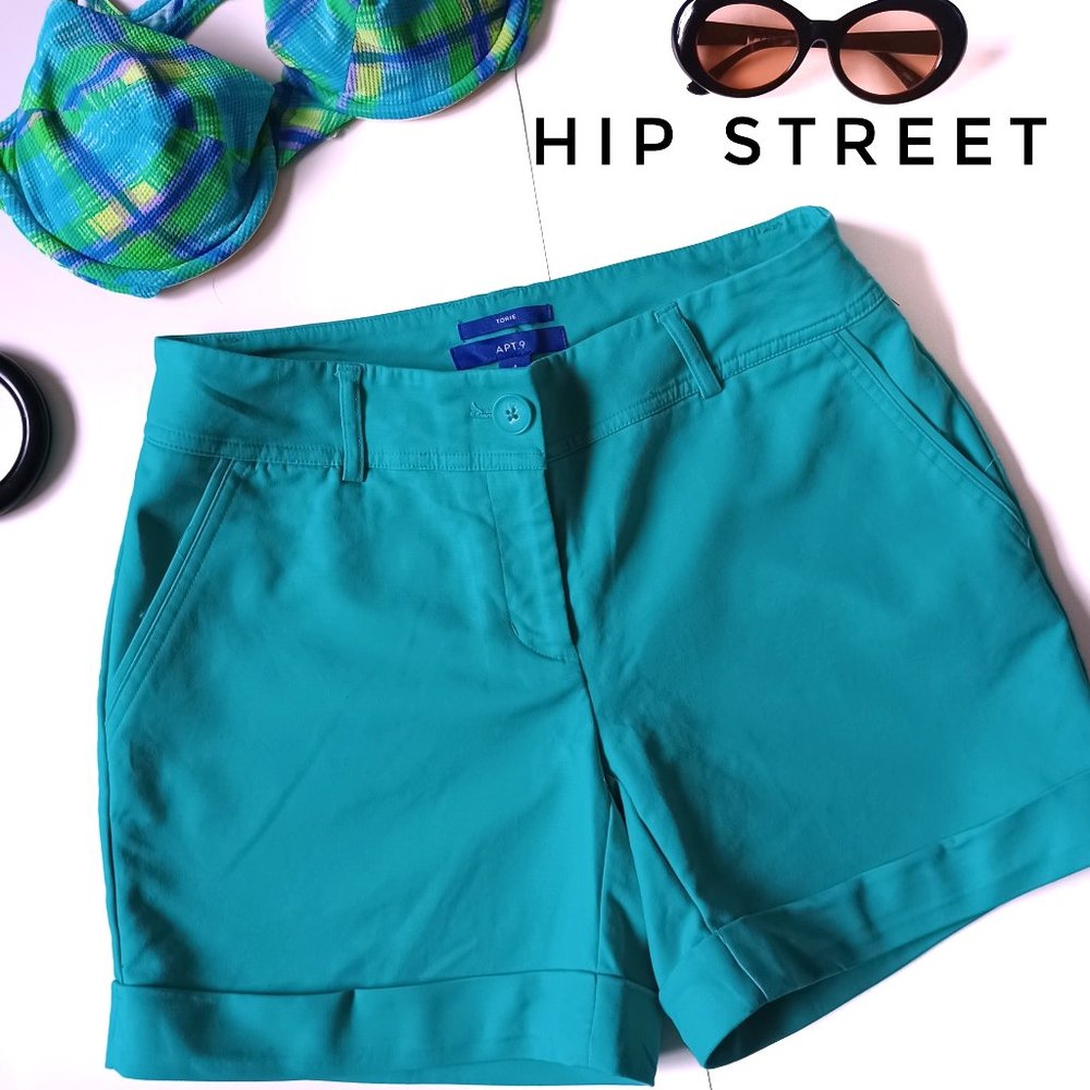 APT 9 Torie Turquoise Mid Rise Stretch Cotton Shorts 4